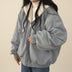 Chaqueta bomber de mujer con capucha de piel - Gris