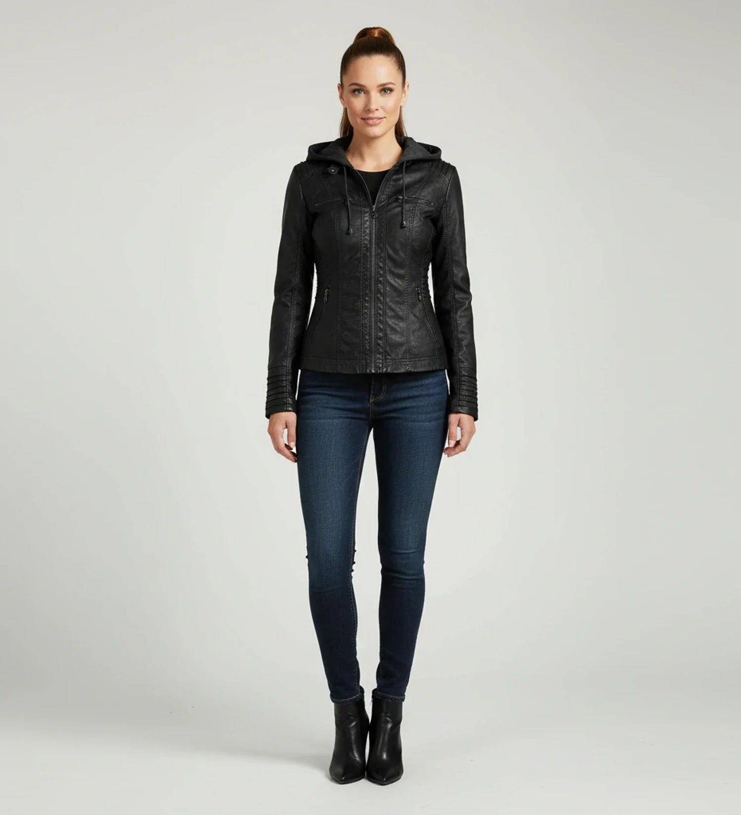 Luvrefashion | Tailored Moto Jacket with Hood in Brown - image 7