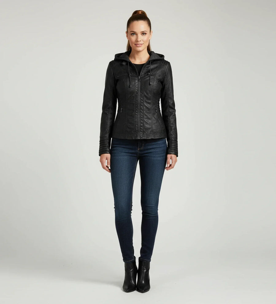 Luvrefashion | Tailored Moto Jacket with Hood in Brown - image 7