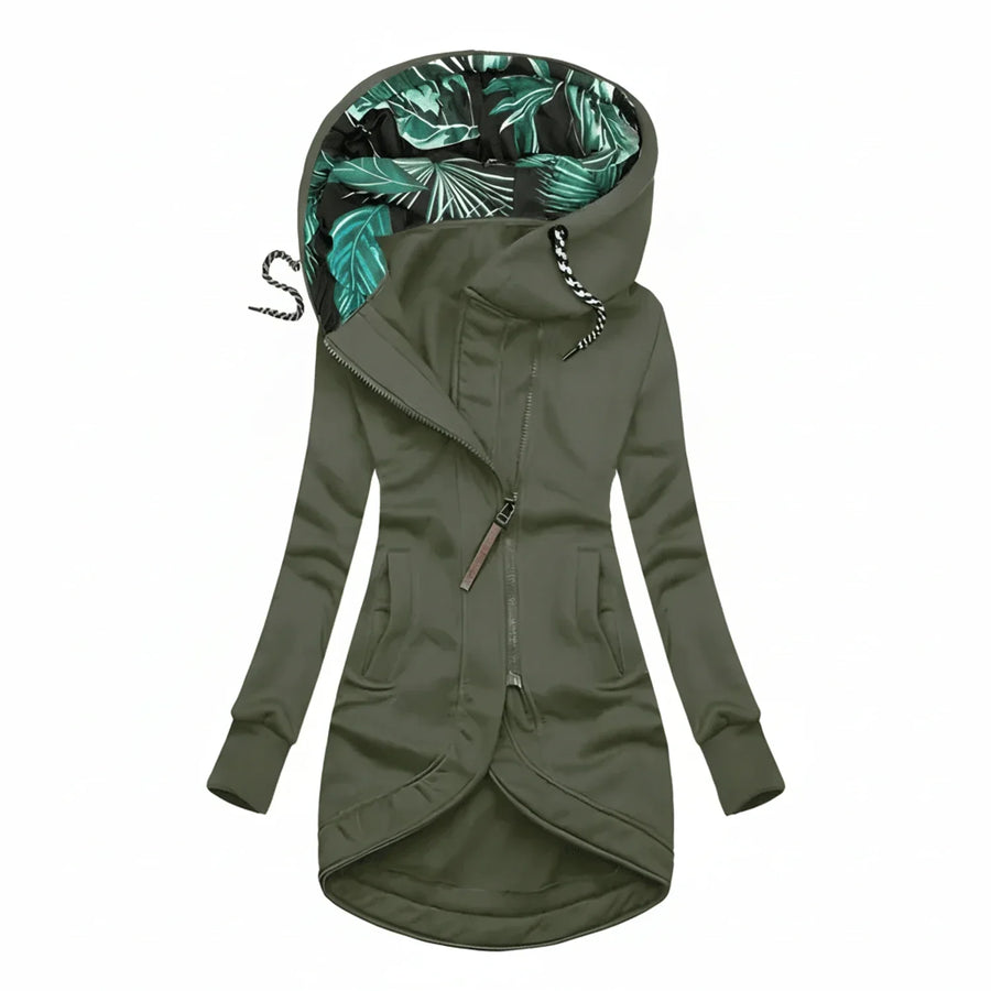 Luvrefashion | Hooded Winter Jacket with Tunic Length in Navy Blue - back view