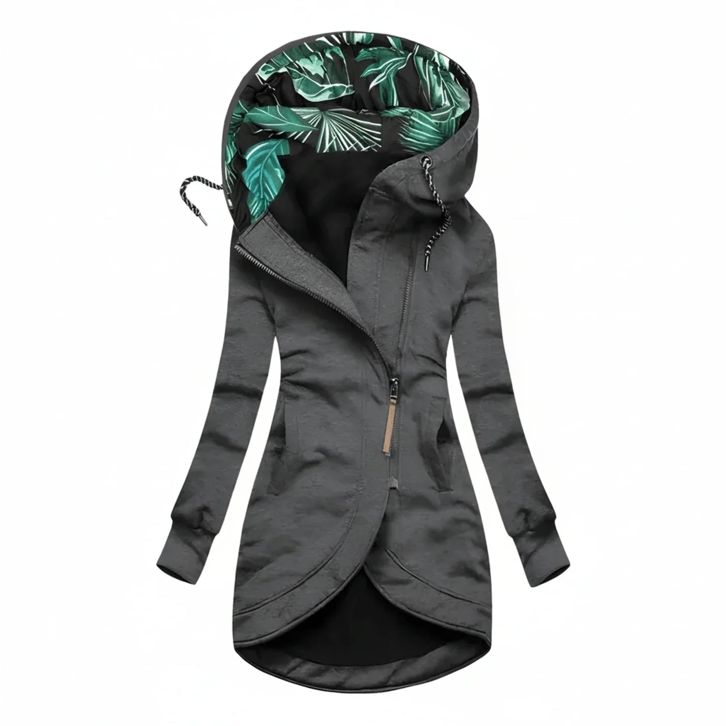 Luvrefashion | Hooded Winter Jacket with Tunic Length in Navy Blue - side view