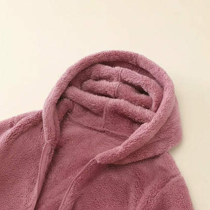 Luvrefashion | Ladies' Fleece Jacket with Hood in Pink - side view