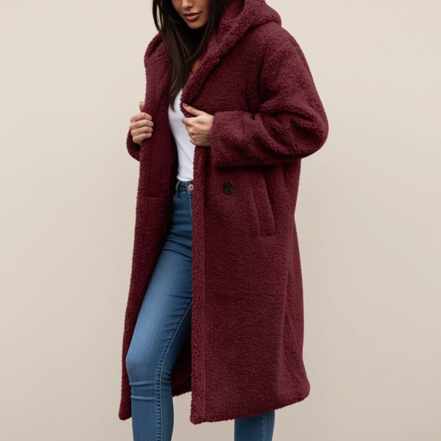 Luvrefashion | Long Teddy Hooded Winter Coat in Green - image 6