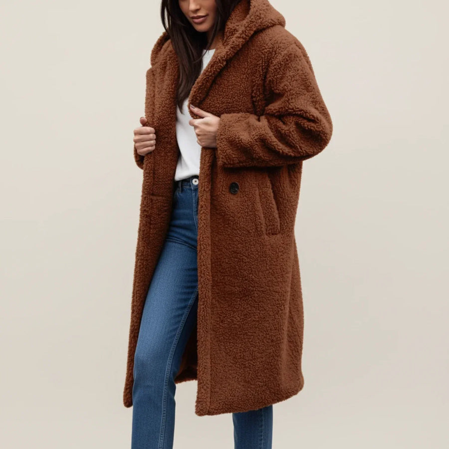 Luvrefashion | Long Teddy Hooded Winter Coat in Green - styled look