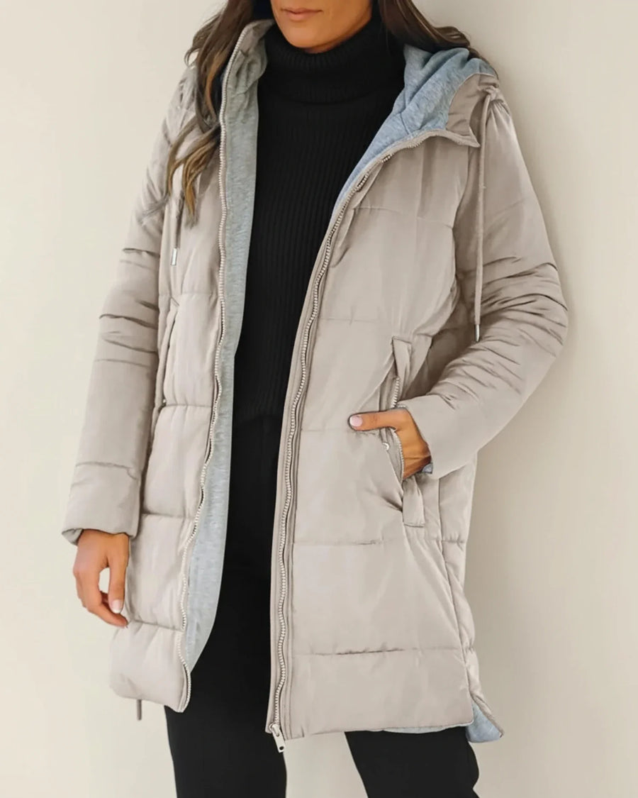 Luvrefashion | Quilted Hooded Long Winter Coat in Army Green - side view