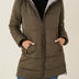 Abrigo largo de invierno acolchado con capucha para mujer - Army Green