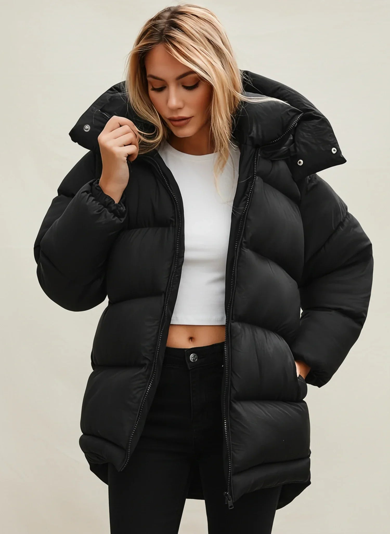 Luvrefashion | Roomy Winter Puffer Coat in Black - side view