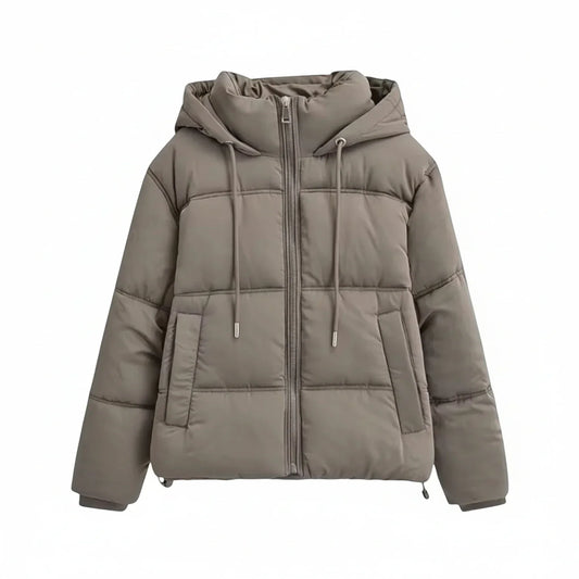 Luvrefashion | Winter Puffer Jacket with Hood in Khaki - front view