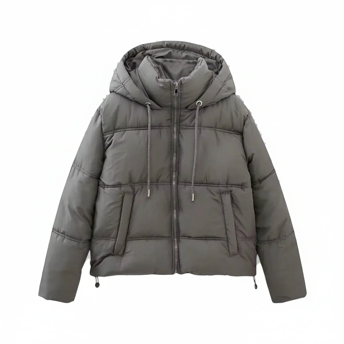 Luvrefashion | Winter Puffer Jacket with Hood in Khaki - back view