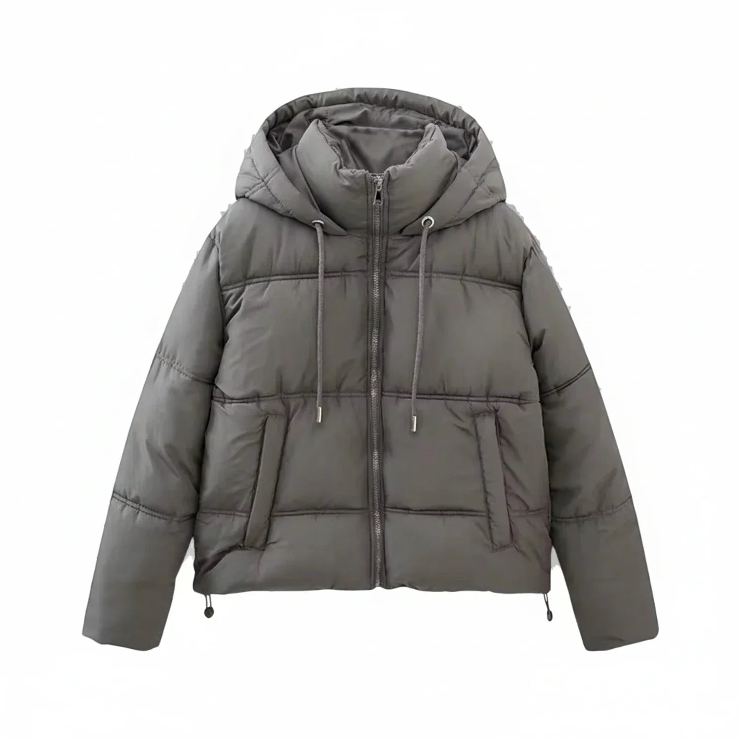 Luvrefashion | Winter Puffer Jacket with Hood in Khaki - back view