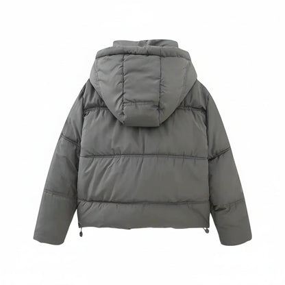 Luvrefashion | Winter Puffer Jacket with Hood in Khaki - detail view