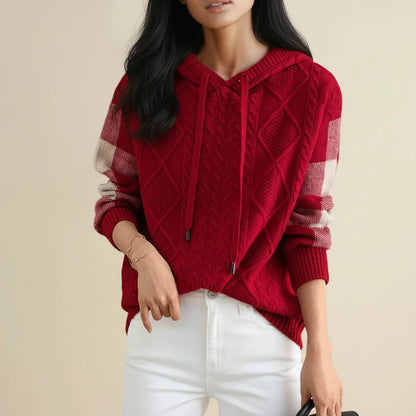 Luvrefashion | Winter Cable Knit Sweater with Hood in Brown - image 6