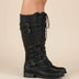 Botas de combate de mujer hasta la rodilla con cordones y hebilla - Negro