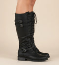 Botas de combate de mujer hasta la rodilla con cordones y hebilla