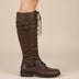 Botas de combate de mujer hasta la rodilla con cordones y hebilla - Marrón