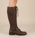 Botas de combate de mujer hasta la rodilla con cordones y hebilla