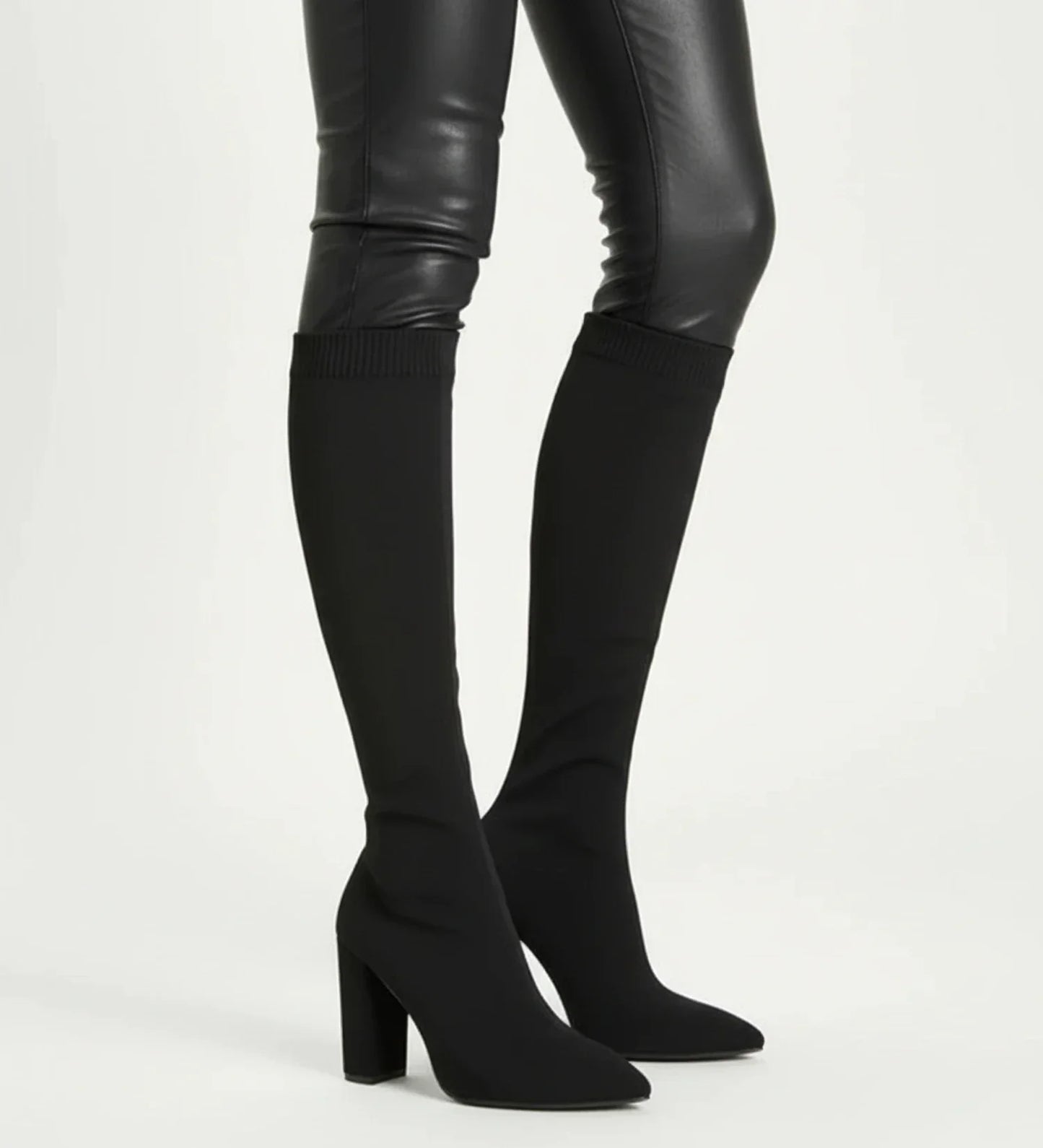 Luvrefashion | High Heel Knit Knee Boots in Red - detail view