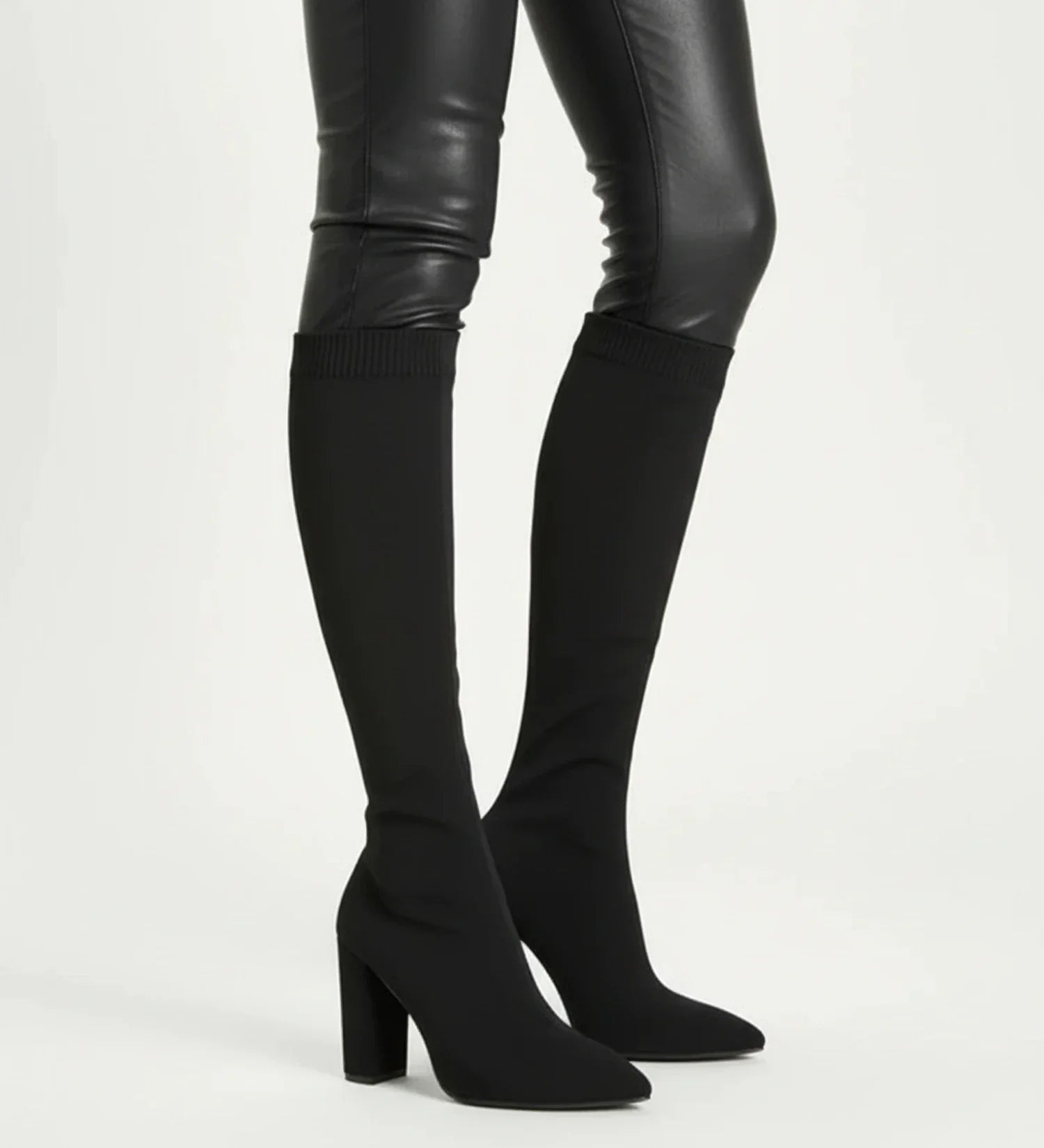 Luvrefashion | High Heel Knit Knee Boots in Red - detail view