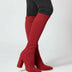 Botas de tacón alto de punto para mujer hasta la rodilla - Rojo