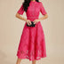 Vestido acampanado midi de encaje para mujer - Rosa