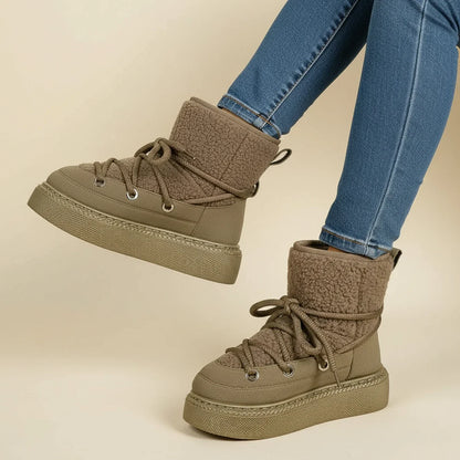 Luvrefashion | Ladies' Winter Ankle Boots with Lace Up Design in Brown - styled look