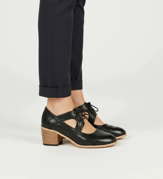Luvrefashion | Ladies' Block Heel Oxford Lace Up Shoes in Black - front view