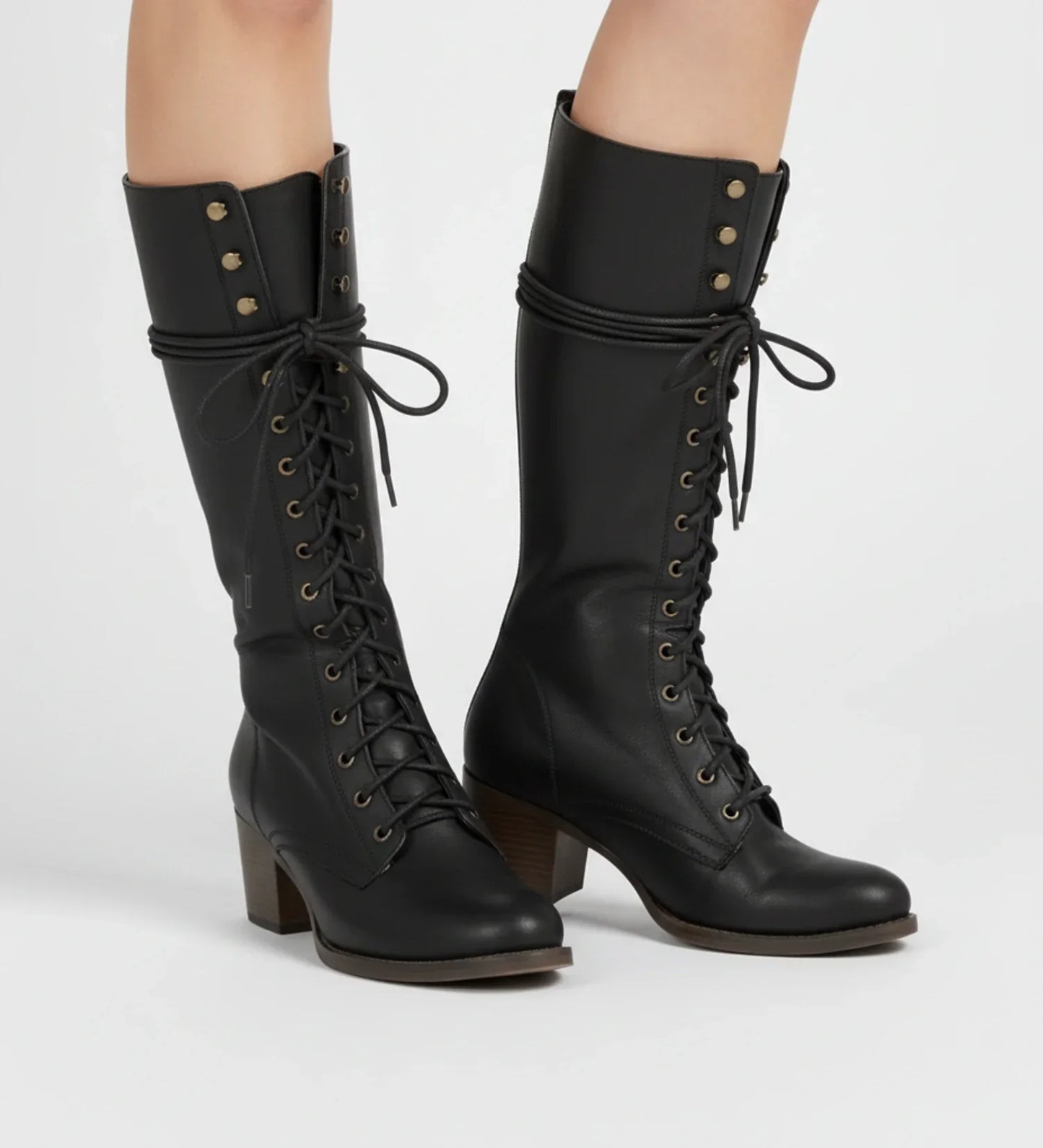 Luvrefashion | Block Heel Combat Boots for in Grey - back view