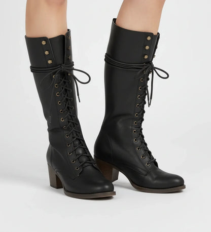 Luvrefashion | Block Heel Combat Boots for in Grey - back view