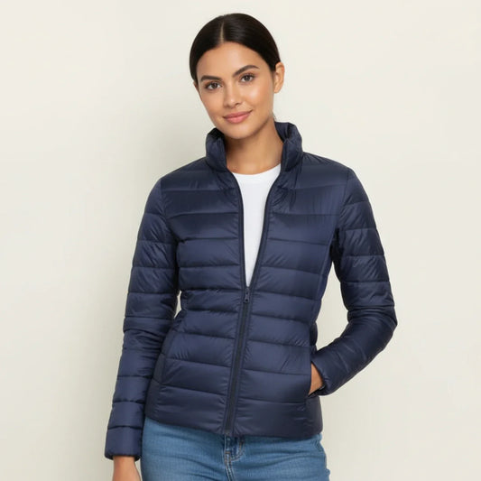 Luvrefashion | Ladies' Ultra Light Quilted Jacket in Navy Blue - front view