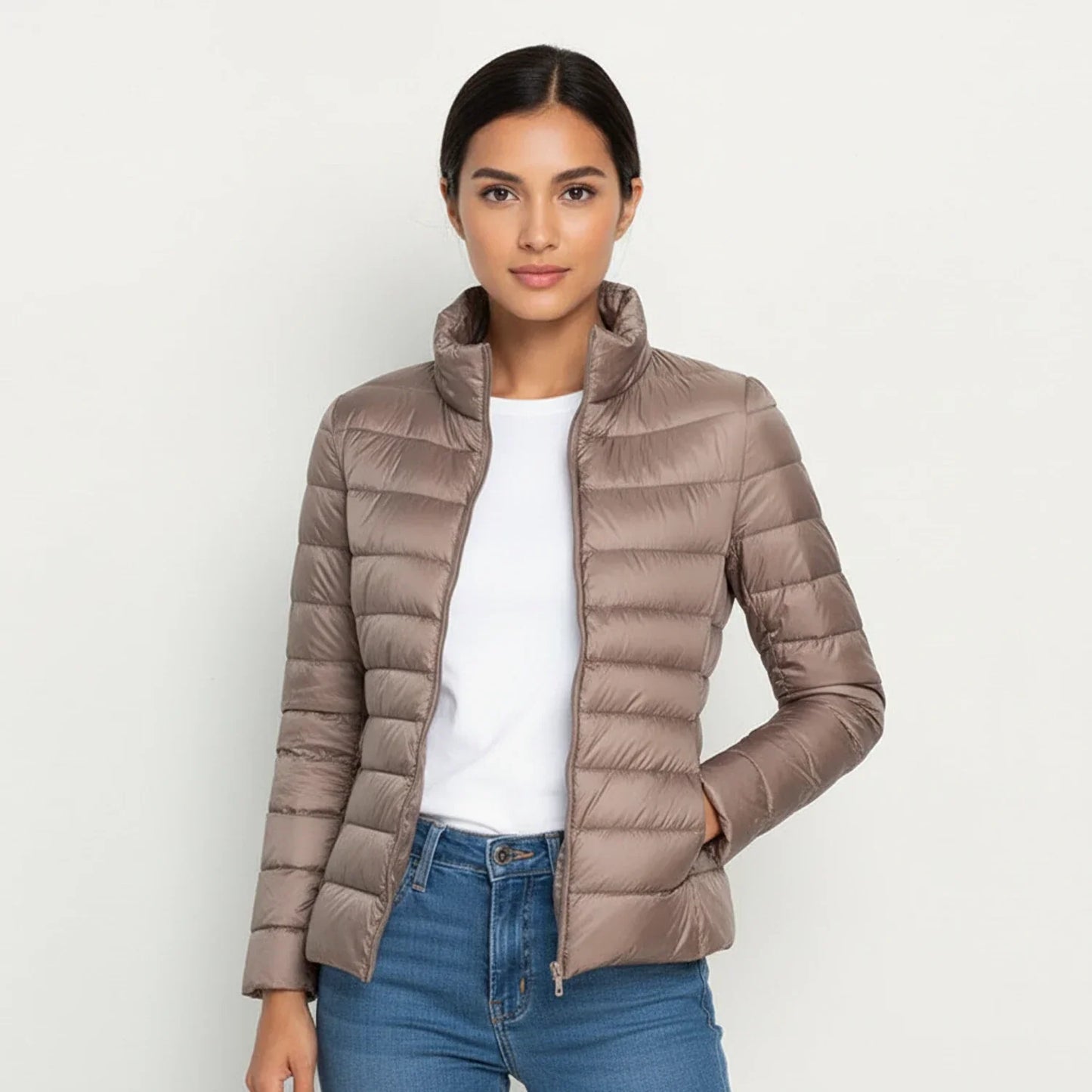 Luvrefashion | Ladies' Ultra Light Quilted Jacket in Navy Blue - detail view