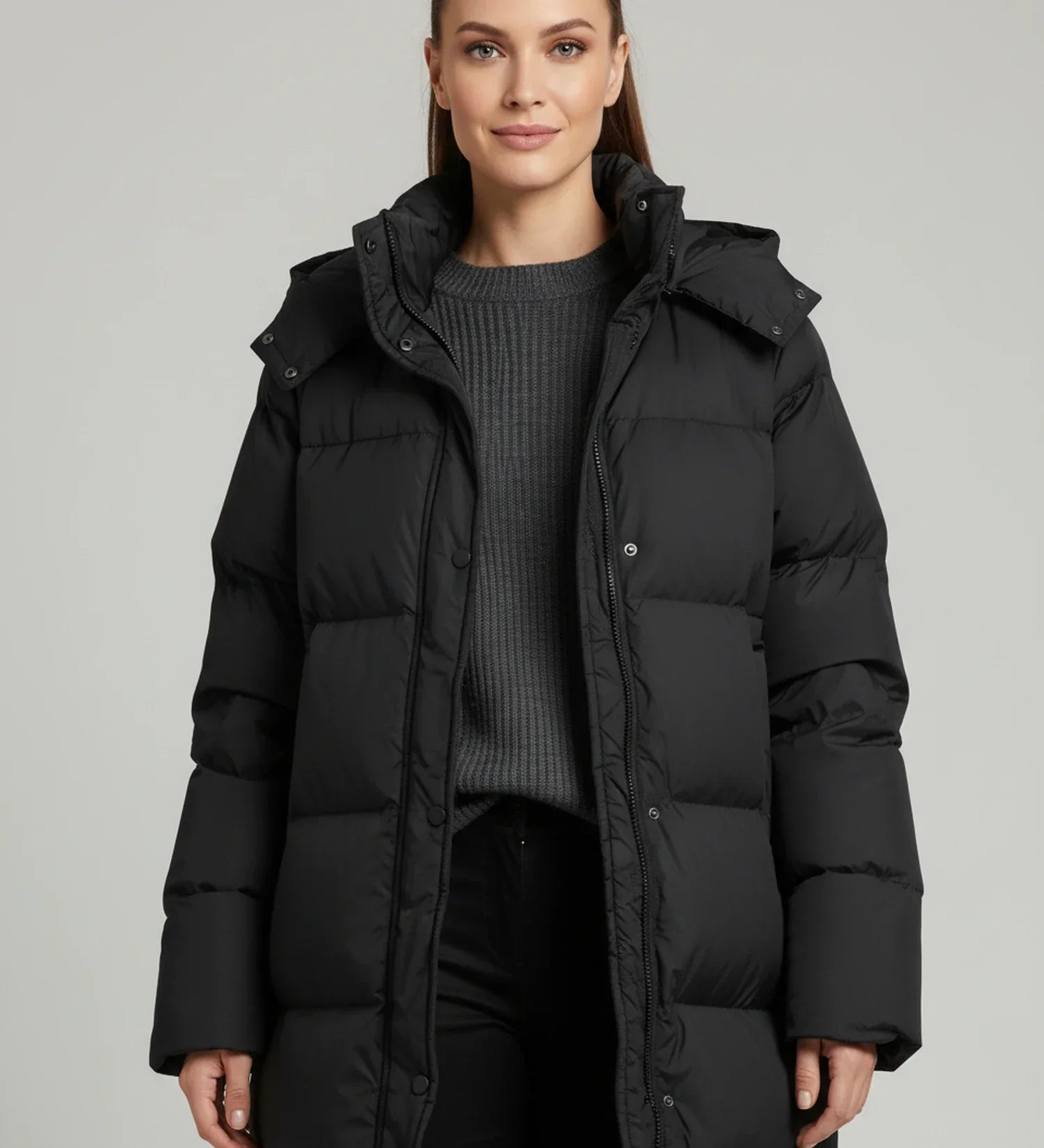 Luvrefashion | Long Hooded Puffer Jacket for in Black - side view