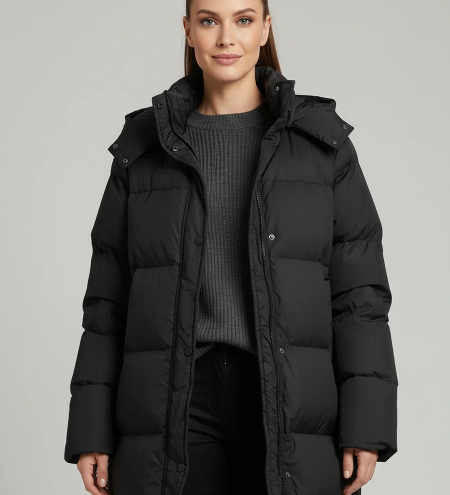 Luvrefashion | Long Hooded Puffer Jacket for in Black - side view