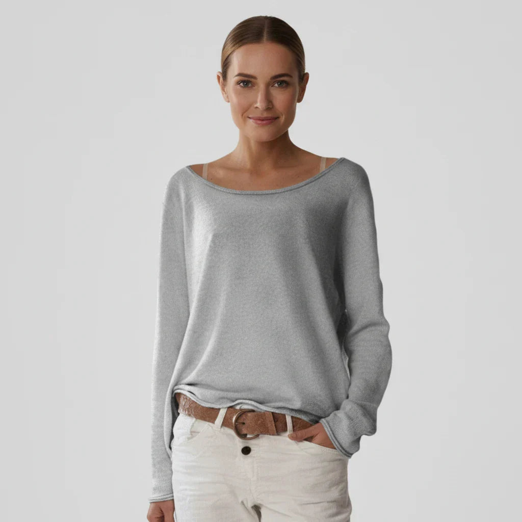 Luvrefashion | Ladies' Full Sleeve Pullover Sweater in Beige - detail view