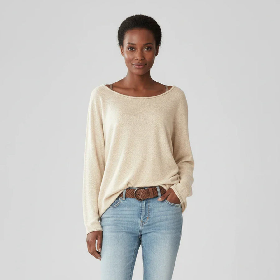 Luvrefashion | Ladies' Full Sleeve Pullover Sweater in Beige - front view