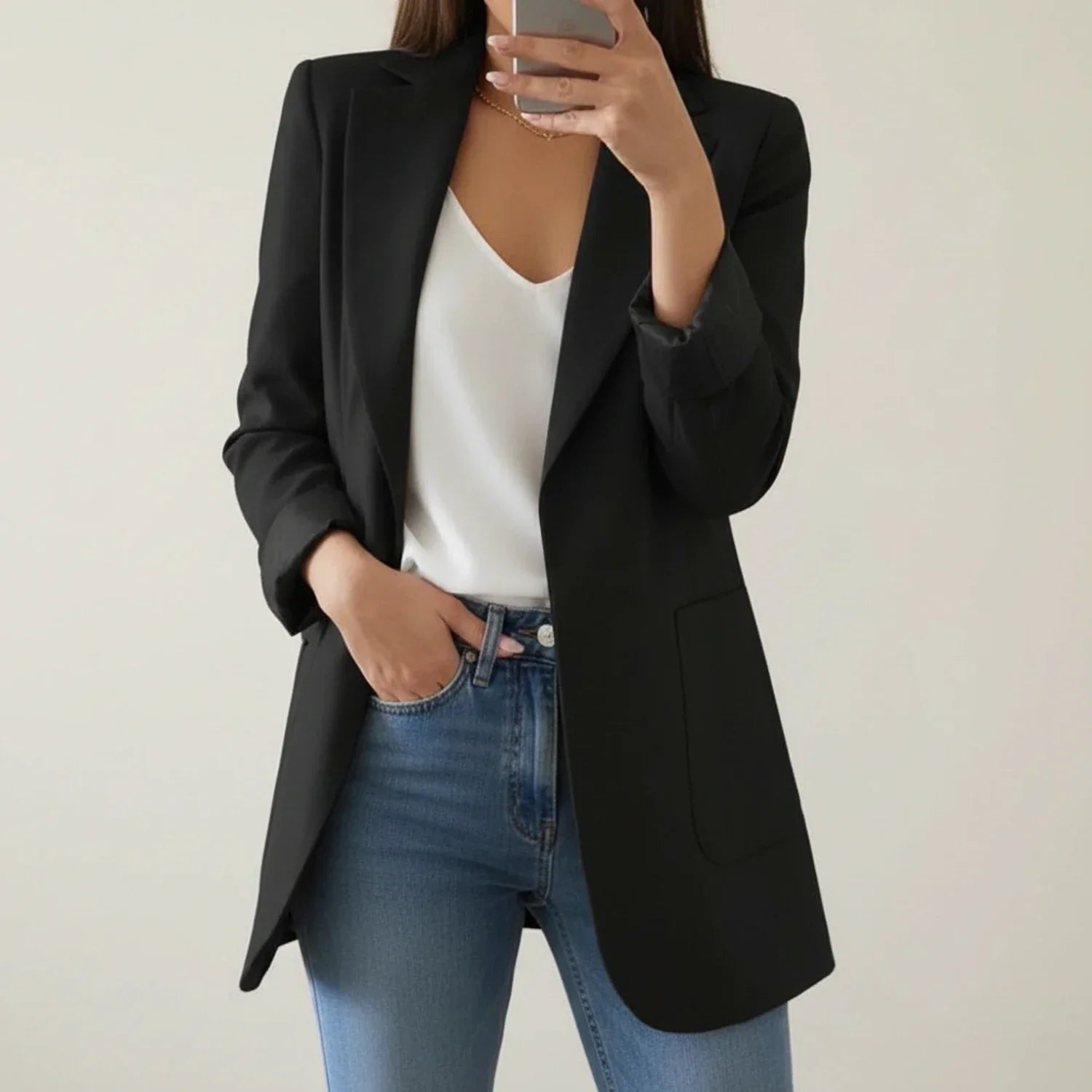 Luvrefashion | Open Front Blazer Jacket for in Black - front view