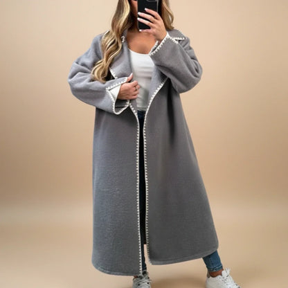 Luvrefashion | Extended Length Duster Coat in Apricot - detail view