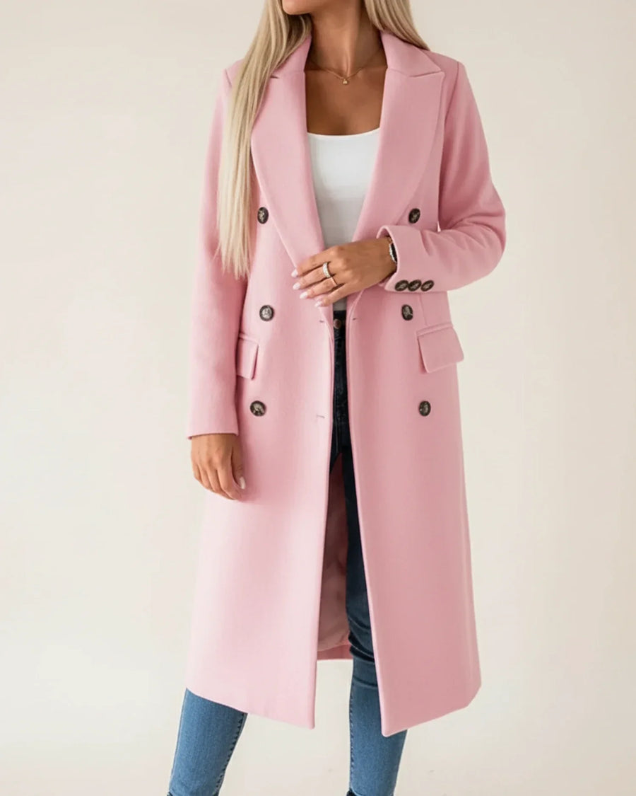 Luvrefashion | Classic Long Trench Coat in Pink - front view