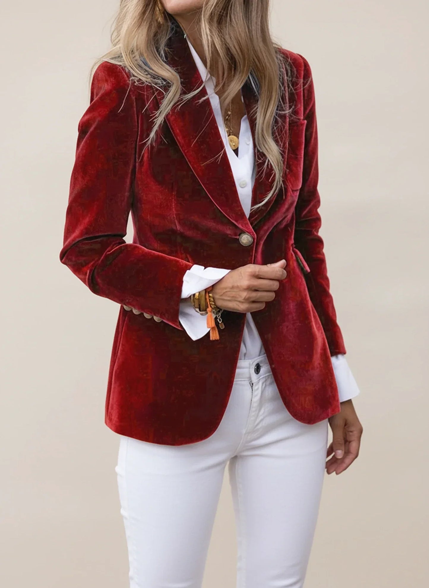 Luvrefashion | Casual Blazer with Notched Lapel in Dark Red - front view