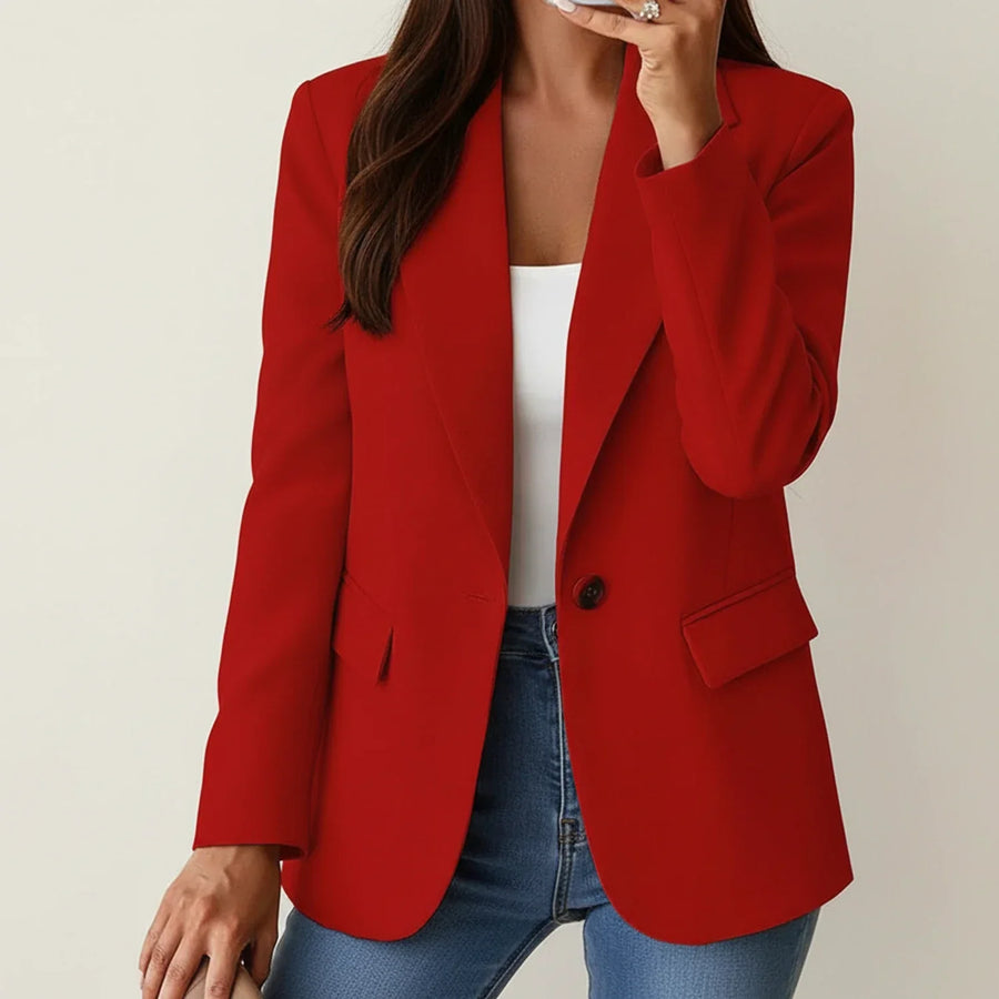 Luvrefashion | Ladies' Single Button Blazer in Red - front view