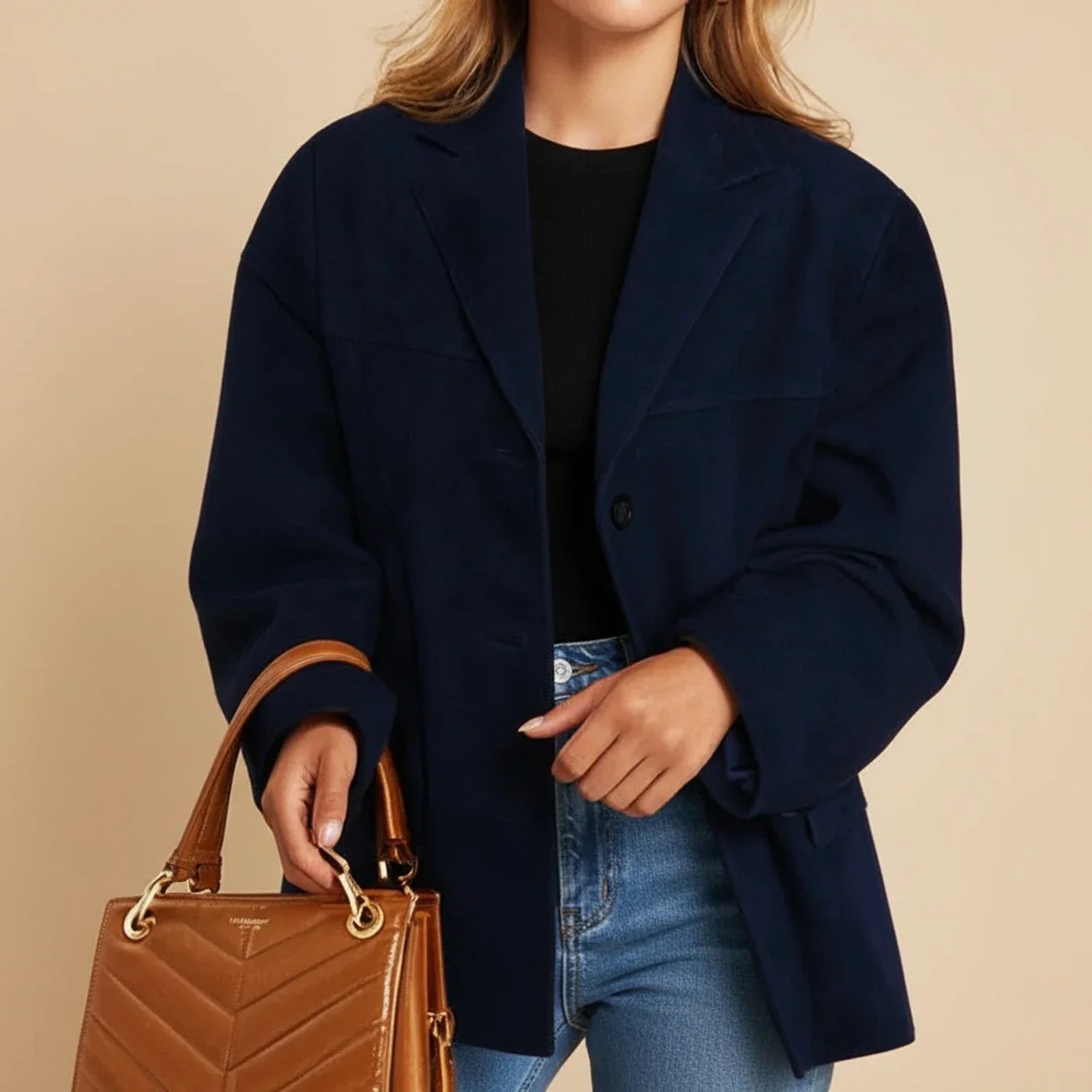 Luvrefashion | Loose Fit Blazer in Beige - side view