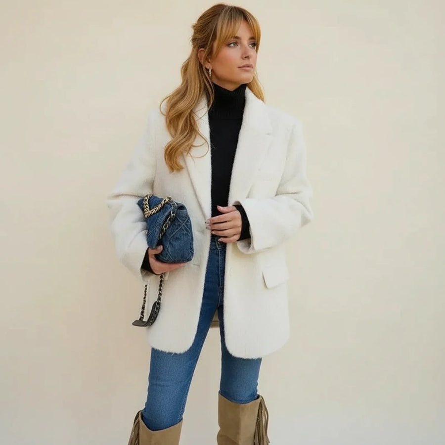 Luvrefashion | Cozy Oversized Teddy Blazer in Beige - side view