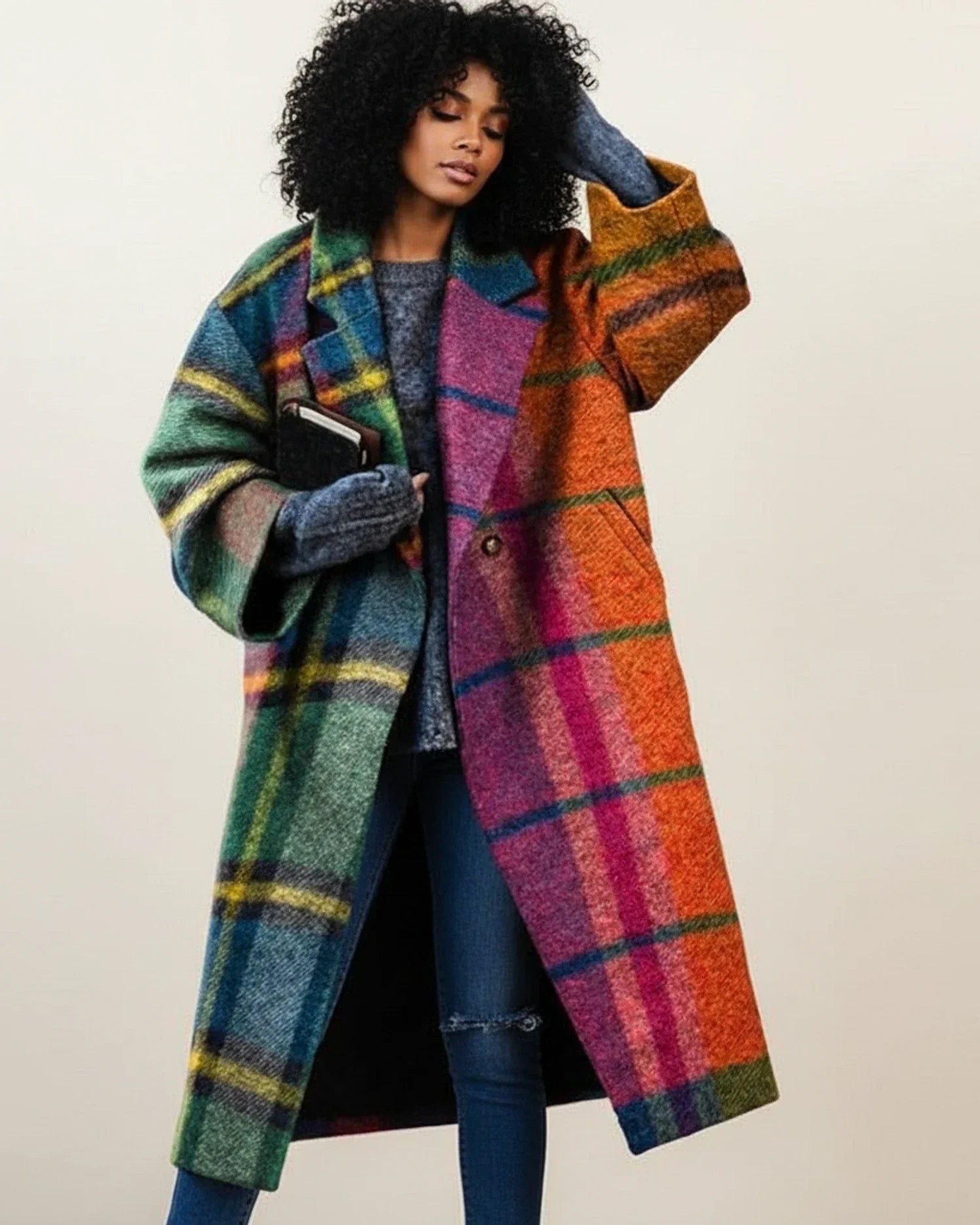 Luvrefashion | Vibrant Long Winter Coat in Multicolor - front view