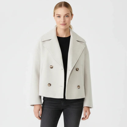 Luvrefashion | Trench Inspired Cropped Peacoat in Beige - front view