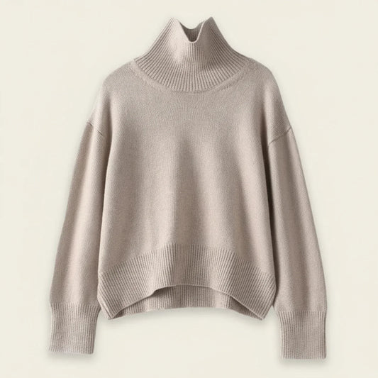 Luvrefashion | Winter Knit Turtleneck Sweater for in Khaki - front view