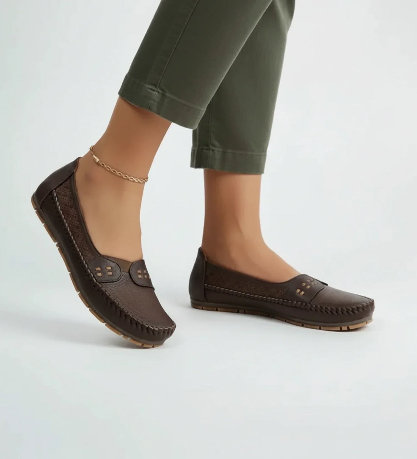 Luvrefashion | Ladies' Breathable Slip On Loafers in Coffee - side view