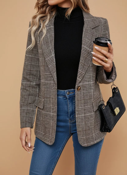 Luvrefashion | Plaid Blazer for Casual Style in Coffee - side view