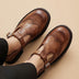 Zapatos Mary Jane de piel con tira en T para mujer - Marrón