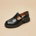 Zapatos Mary Jane de piel con tira en T para mujer - Negro