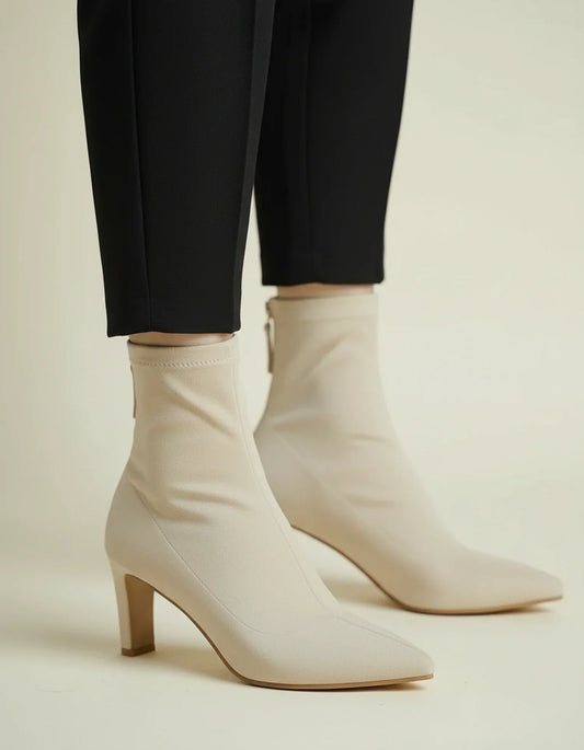Luvrefashion | Suede Inspired Ankle Boots for in Beige - front view
