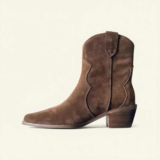 Luvrefashion | Ladies' Pointed Toe Booties in Brown - front view